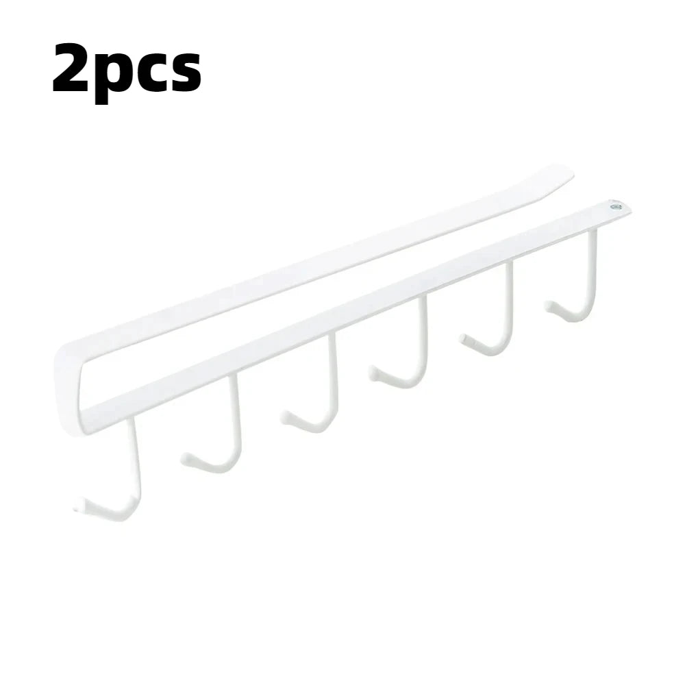 6-Hook Under Cabinet Storage Rack for Kitchen and Closet Organization