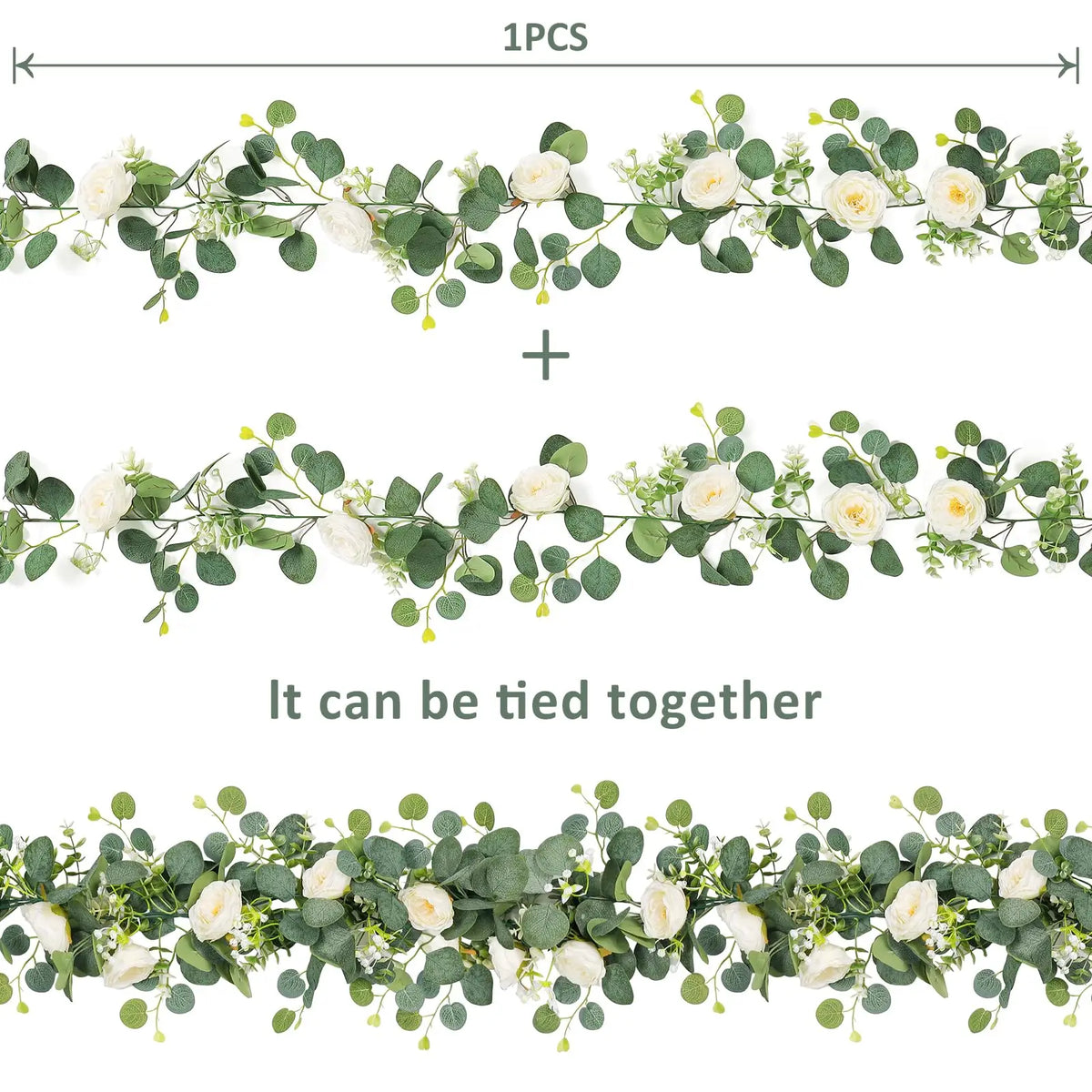 Artificial Eucalyptus Garland with White Roses