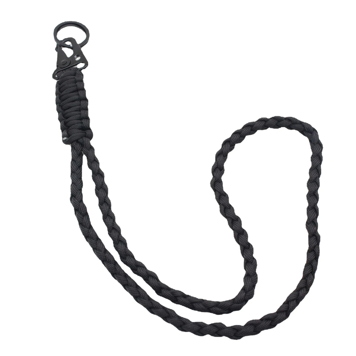 Black paracord lanyard keychain with a zinc alloy clip