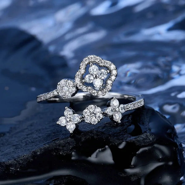 Asymmetrical Clover Moissanite Ring in 14K Gold Filled