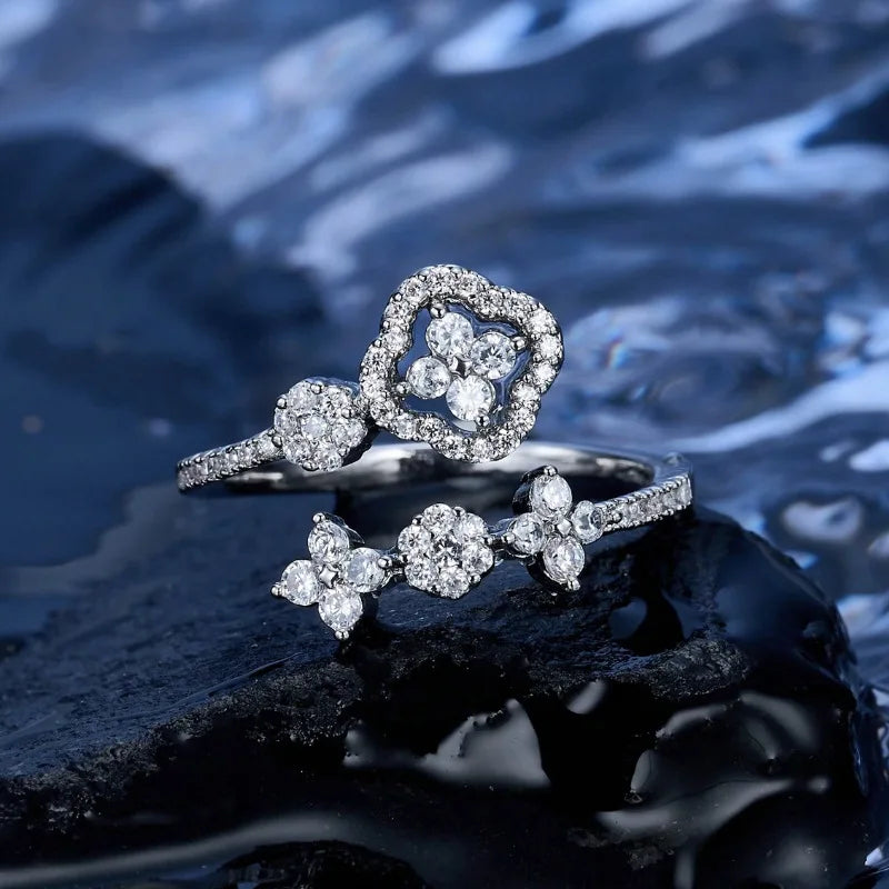 Asymmetrical Clover Moissanite Ring in 14K Gold Filled