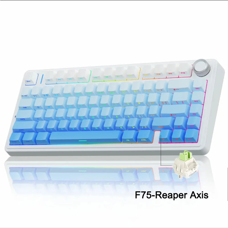 لوحة مفاتيح AULA F75 الميكانيكية اللاسلكية/بلوتوث/السلكية للألعاب، إضاءة RGB قابلة للتخصيص، تخطيط 75%، تصميم OEM مع هيكل Gasket