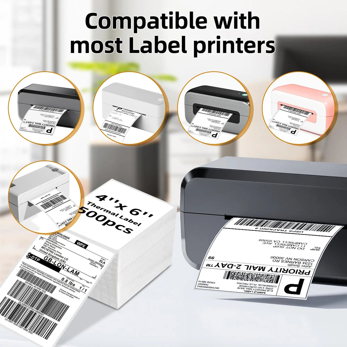 4x6 Inch Thermal Shipping Labels for Barcode and Address Printing