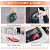 A set of pet hair removers and grooming combs shown in various uses including ingathering, carrying, and washing.