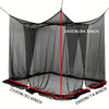 Black floor-to-ceiling mosquito net with double opening shown from above.