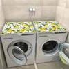 Two white washing machines with lemon pattern absorbent diatomite mats are shown in a utility room.