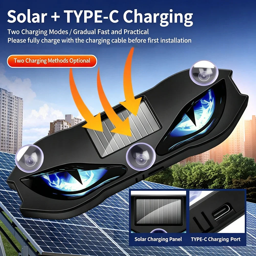 Solar and Type-C charging module for a devil eye LED rear window warning light