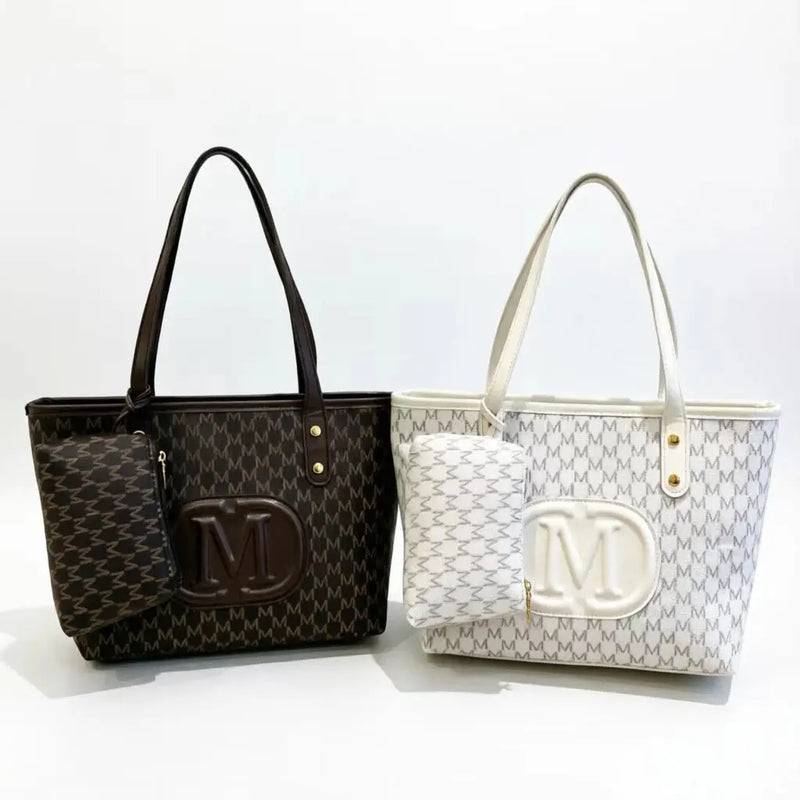 Geometric Print Tote Bag with Matching Coin Purse
