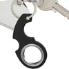 A black metal fidget spinner keychain attached to a silver key ring.
