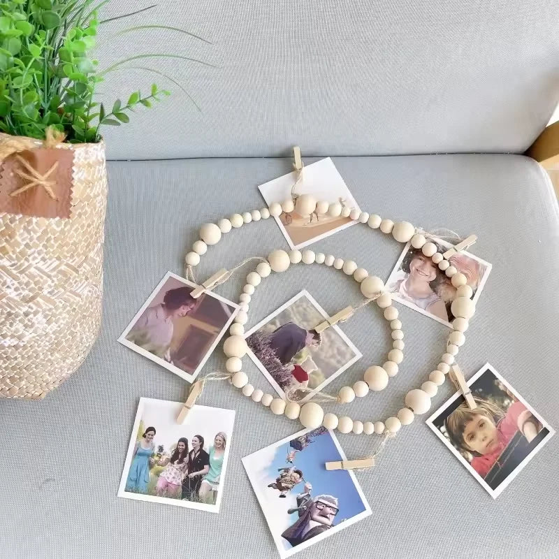 Wooden Beads Photo Garland for Wall Display