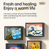 A collection of framed paintings featuring Van Gogh and classic art styles, displayed on a light-colored wall.