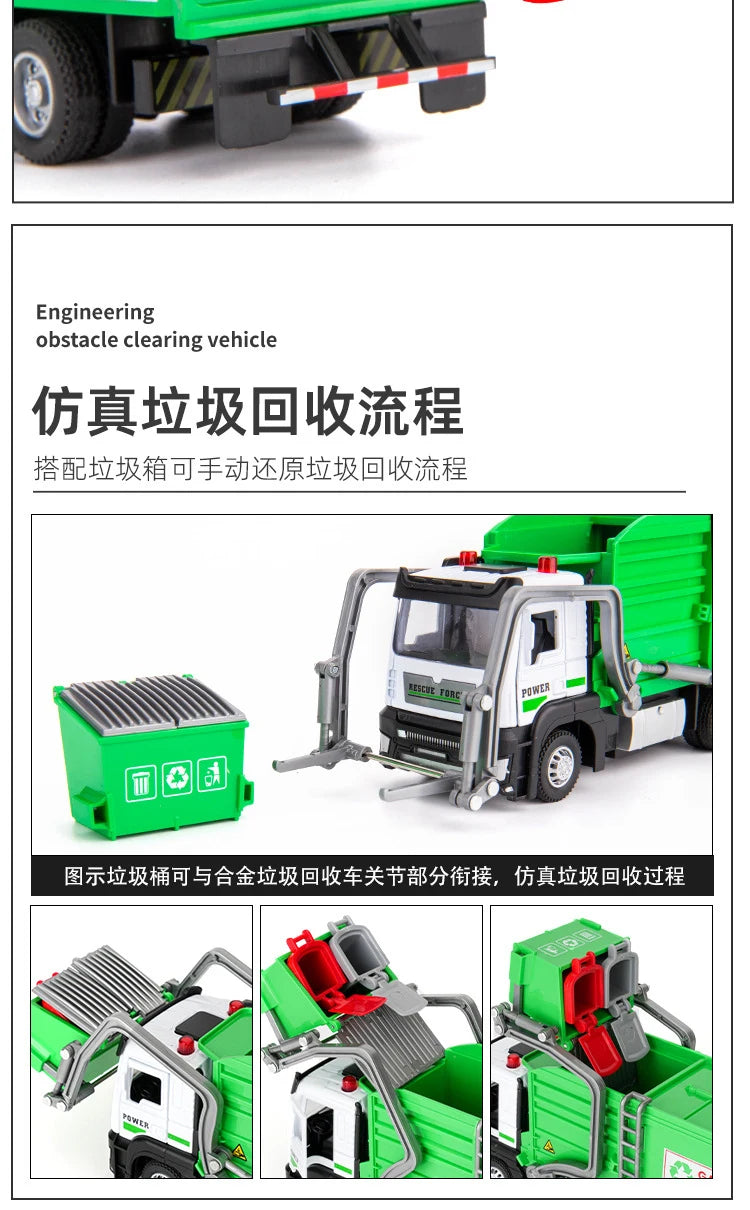 Diecast Garbage Collection Truck Model with Sound and Light