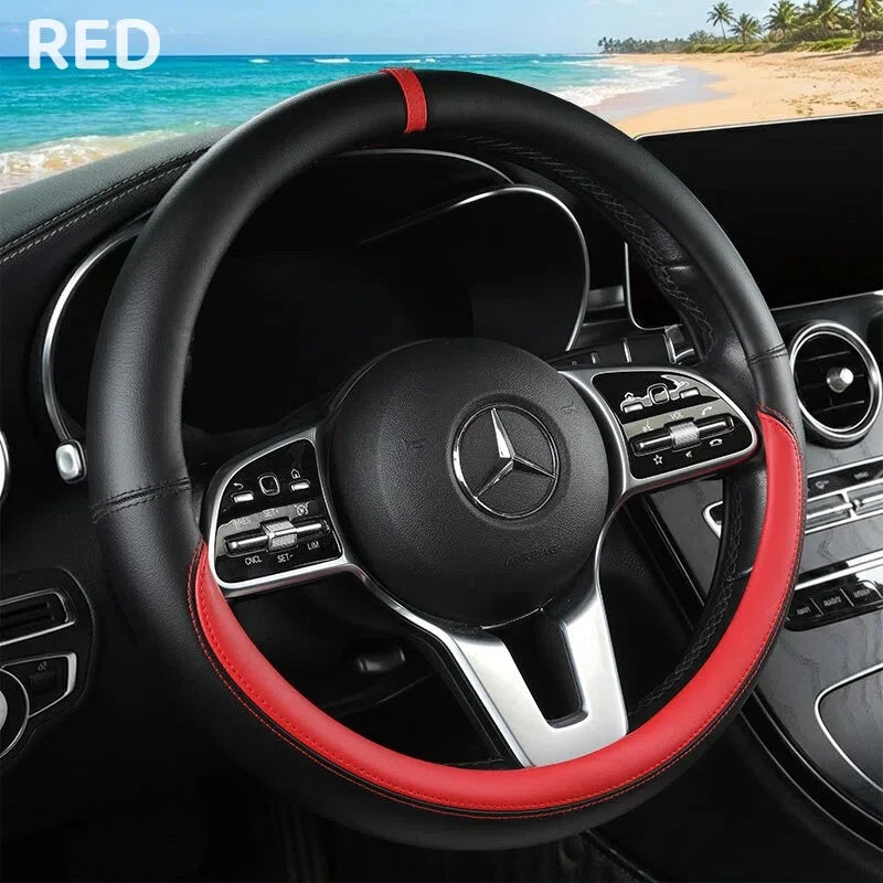 Premium Napa Leather Steering Wheel Cover – Universal Fit, All-Season Comfort