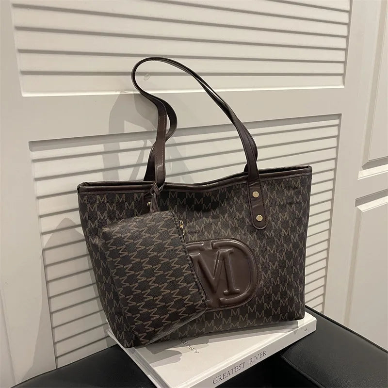 Geometric Print Tote Bag with Matching Coin Purse