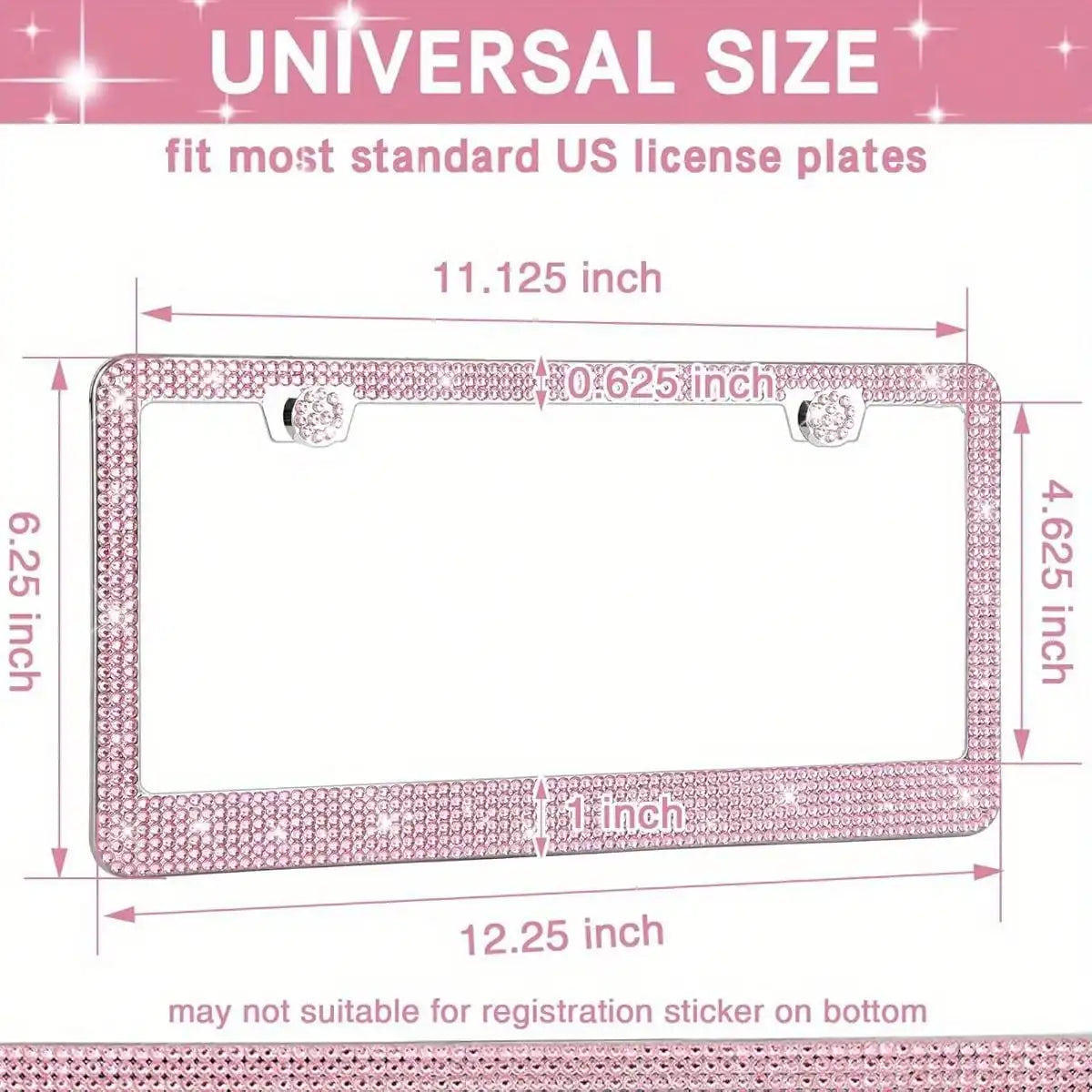 Crystal Rhinestone License Plate Frame with Screw Caps