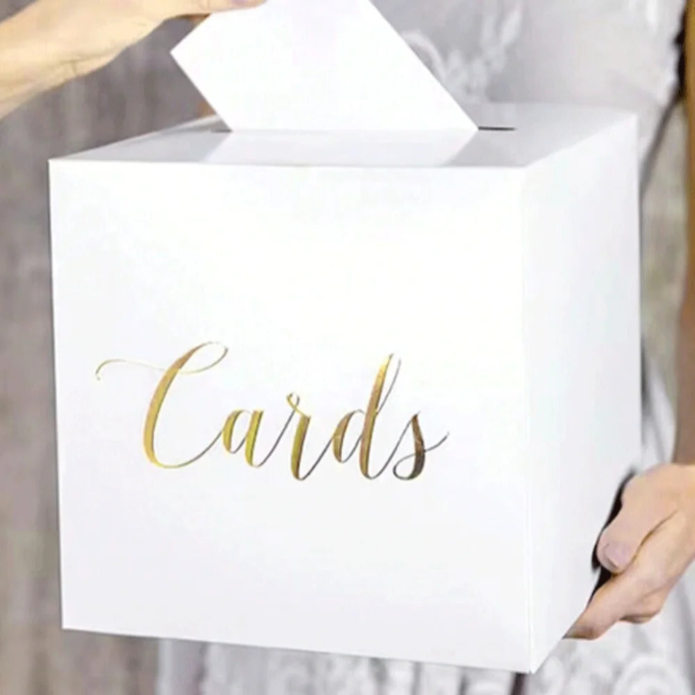 Elegant White & Black Wedding Card Box with Greeting Cards