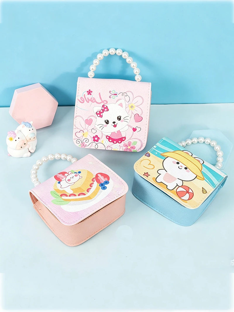 Bolso de Bandolera Infantil con Diseño de Dibujos Animados y Asa de Perlas