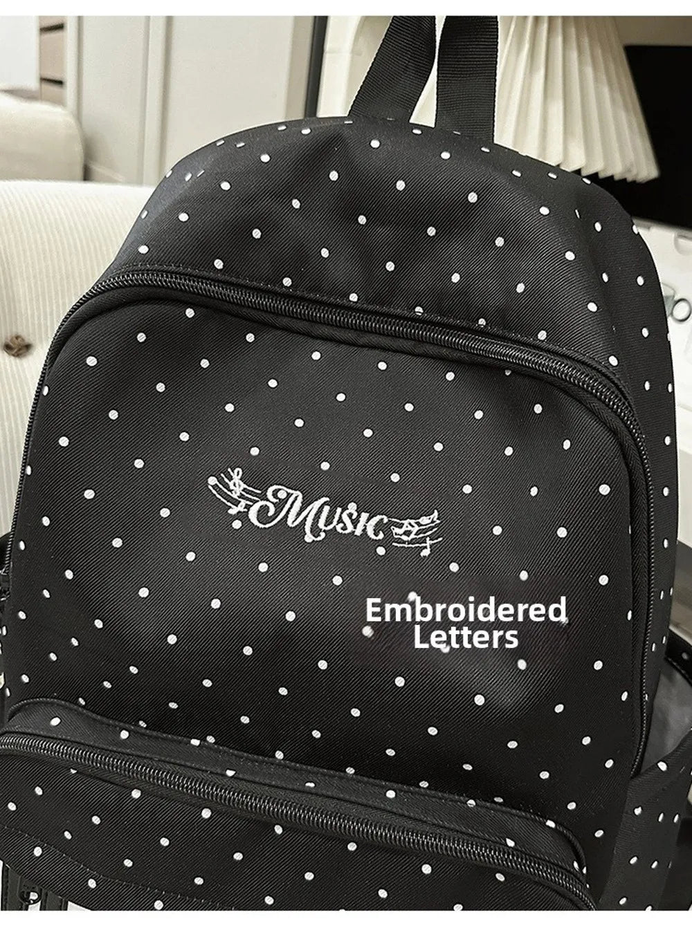 Polka Dot Backpack with Piano Key Design – Large Capacity Travel Daypack
