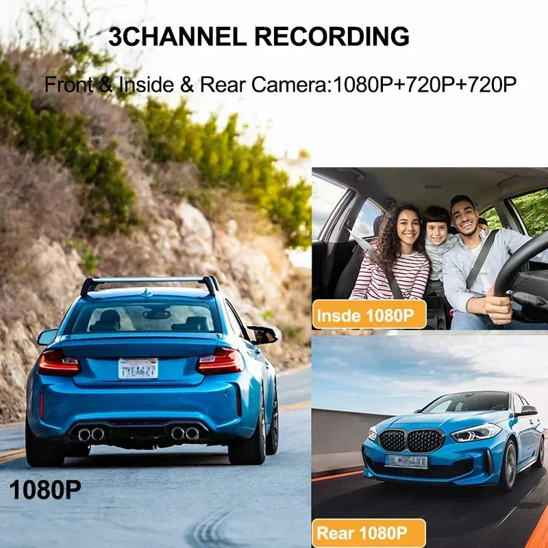 3-Lens WiFi Dash Cam with Front, Interior & Rear Cameras
