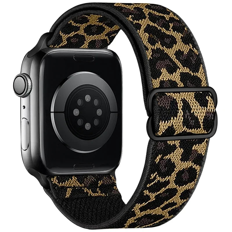 Leopard Print Nylon Apple Watch Band with Adjustable Strap