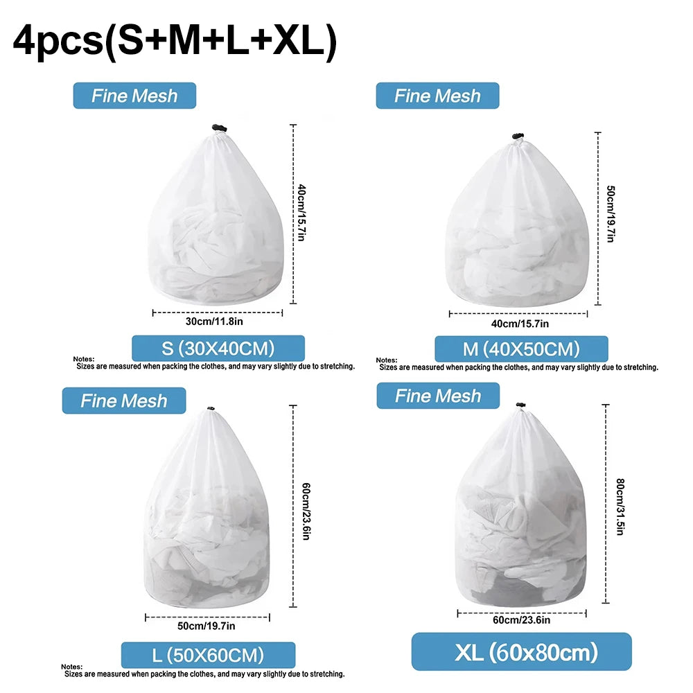 Large Mesh Laundry Bags (4-Pack) with Drawstring Closure