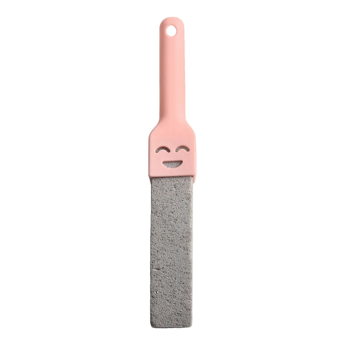 A pink pumice stone toilet and bathroom cleaning brush with a handle.