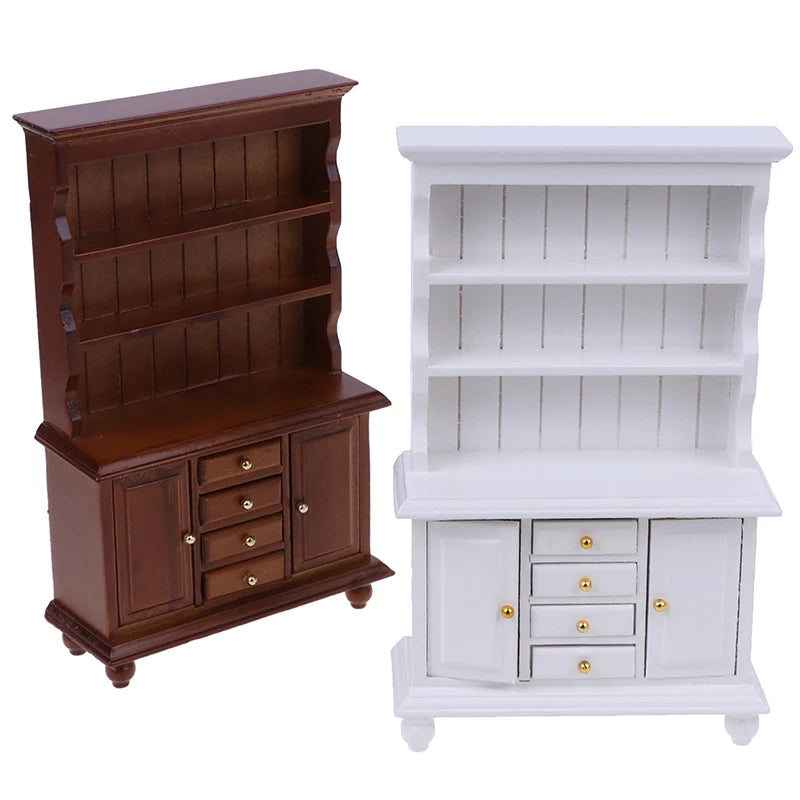 1/12 Scale Dollhouse Wooden Bookcase Cabinet with Drawers