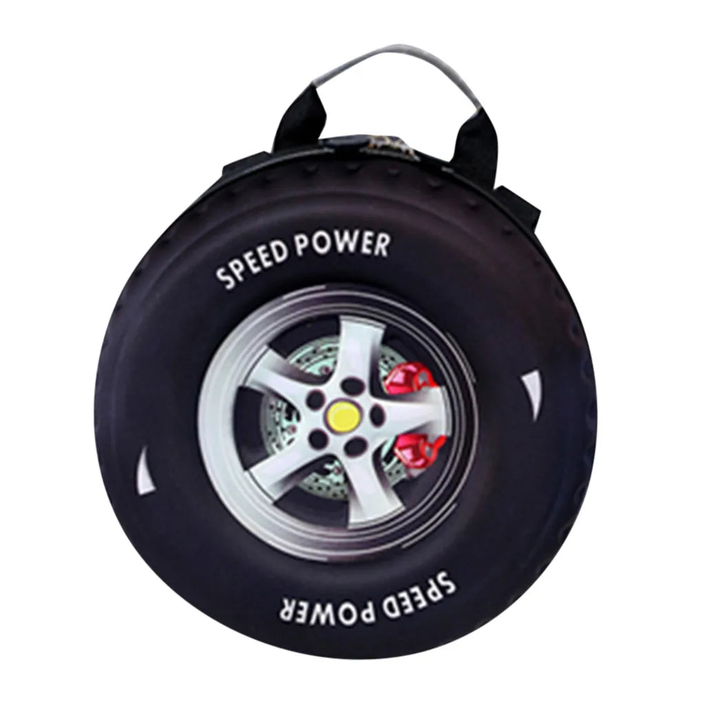 Black speed power tire backpack for kids