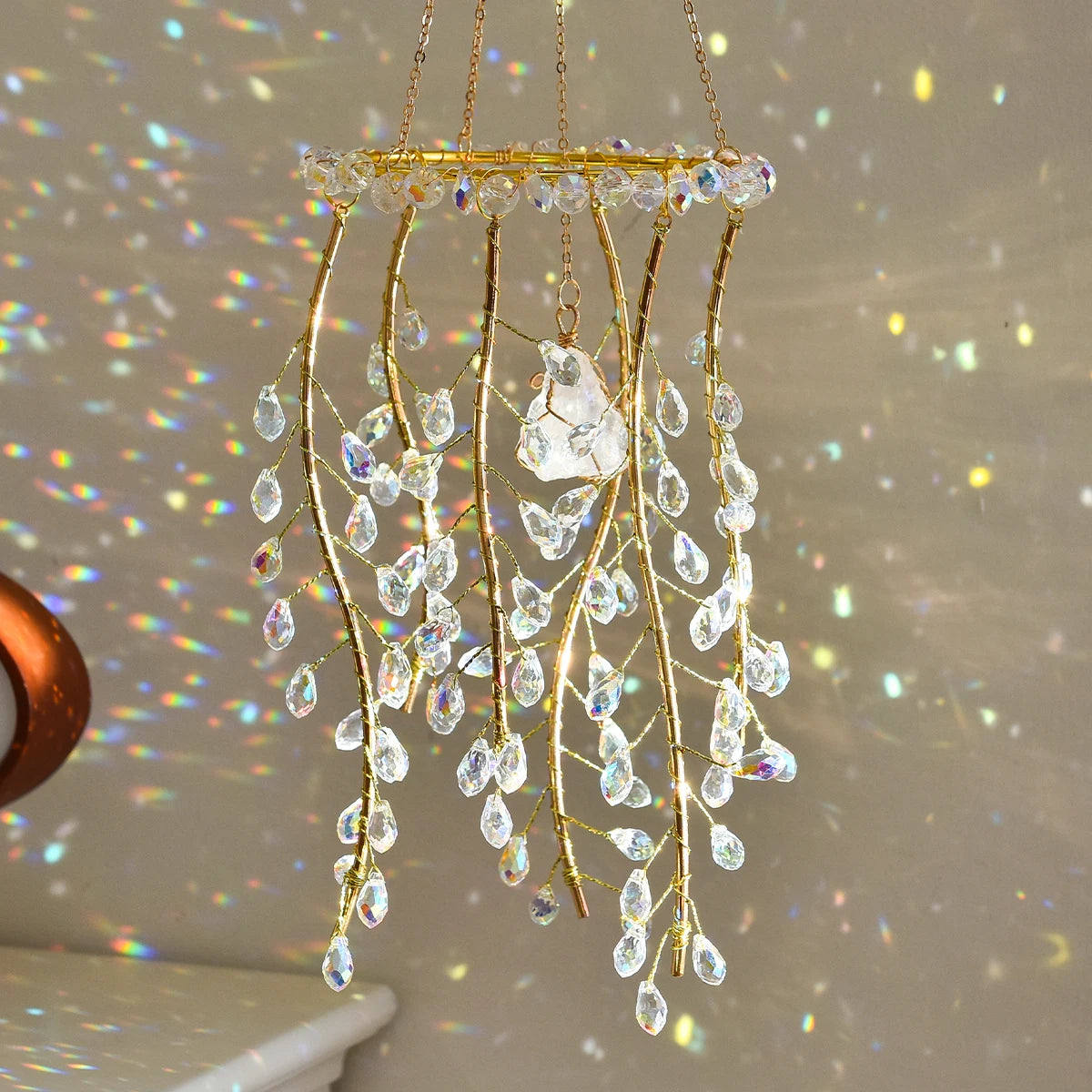 Crystal Willow Suncatcher Wind Chime in Natural Stone Finish