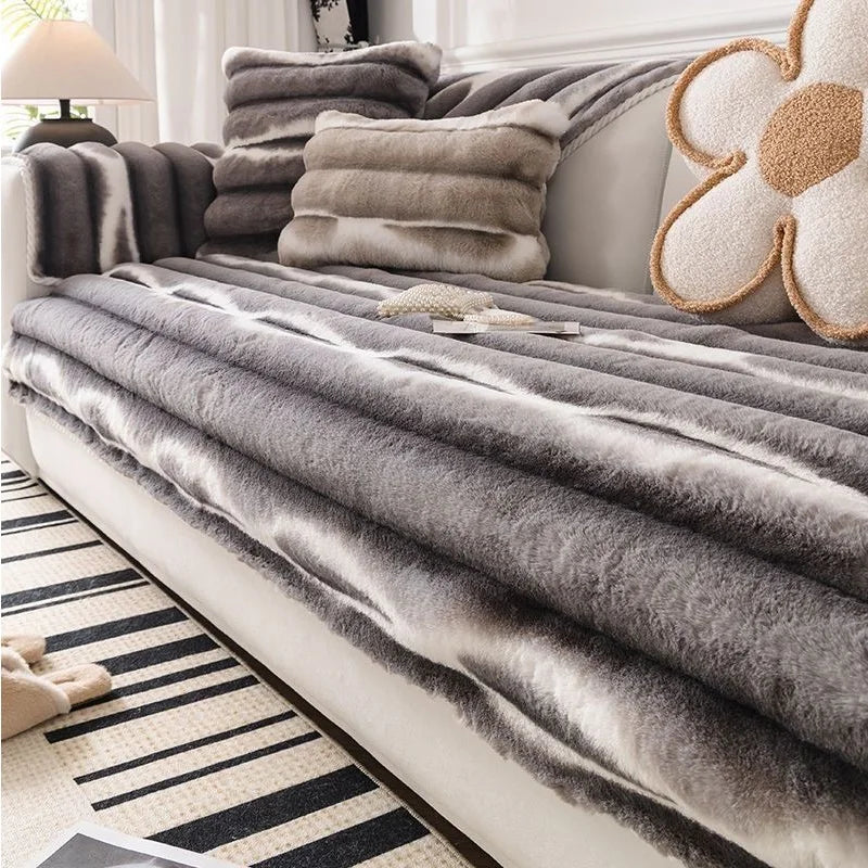 Plush Velvet Padded Sofa Cover with Non-Slip Backing