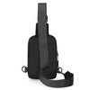Schwarze vielseitige Unisex-Crossbody-Brusttasche mit verstellbarem Riemen und Schlaufe.