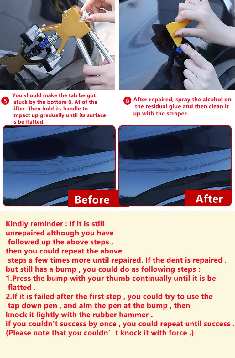 Paintless Dent Repair Kit with Suction Cups and Puller