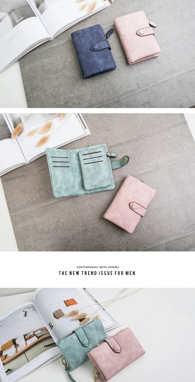 Compact Frosted Tri-Fold Wallet for Women