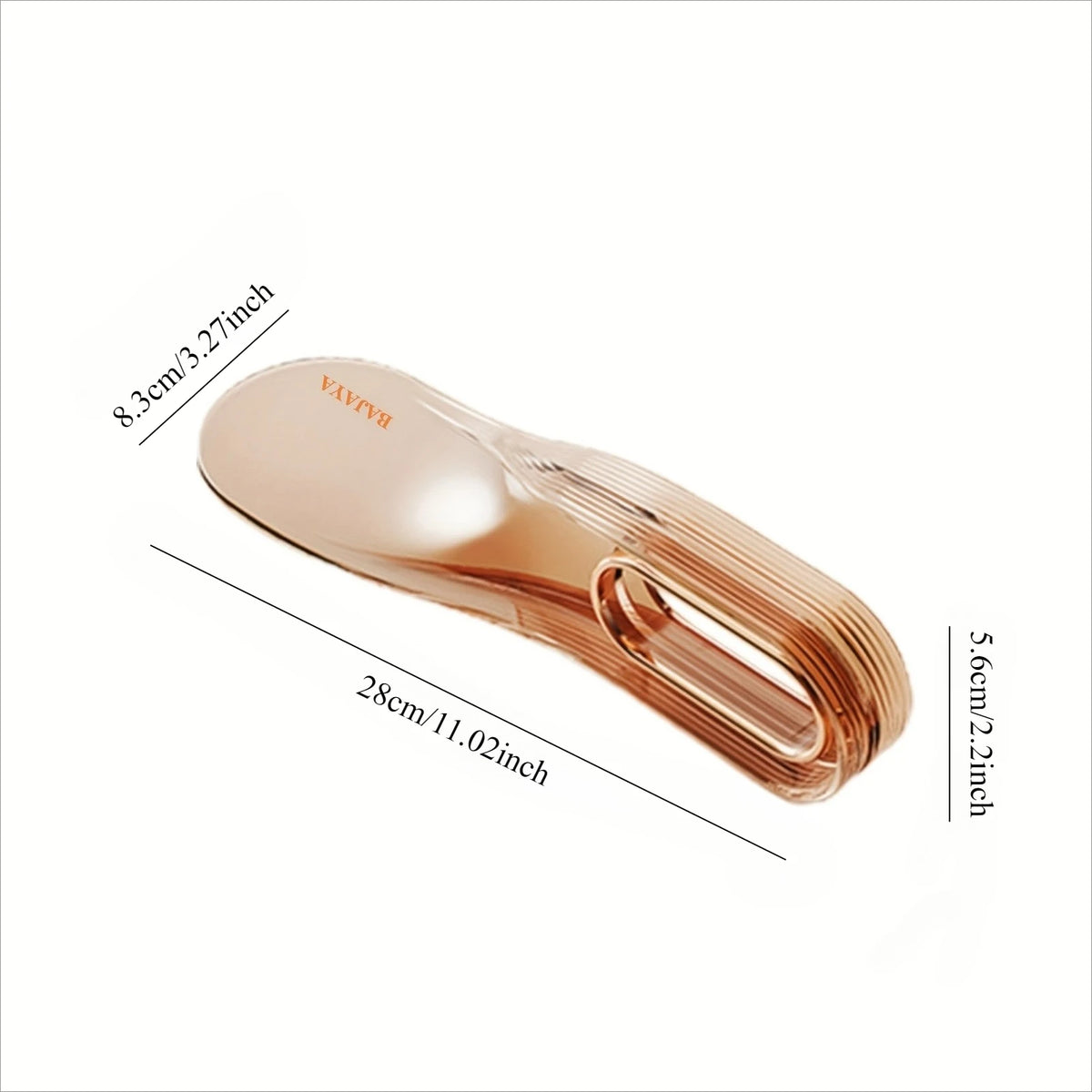 A rose gold mattress lifter wedge tool shown with dimensions and usage context.