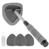 Extendable car windshield cleaner with a gray microfiber pad and four interchangeable pads.