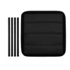 Black foldable RV skylight sunshade with reflective insulation featuring multiple horizontal slats.