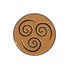 A set of enamel brooch pins featuring a brown, circular design with swirling patterns.