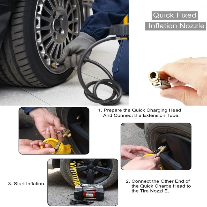 Heavy-Duty Brass Tire Air Chuck with Clip Adapter