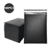A stack of 100 black bubble mailers in clear packaging.