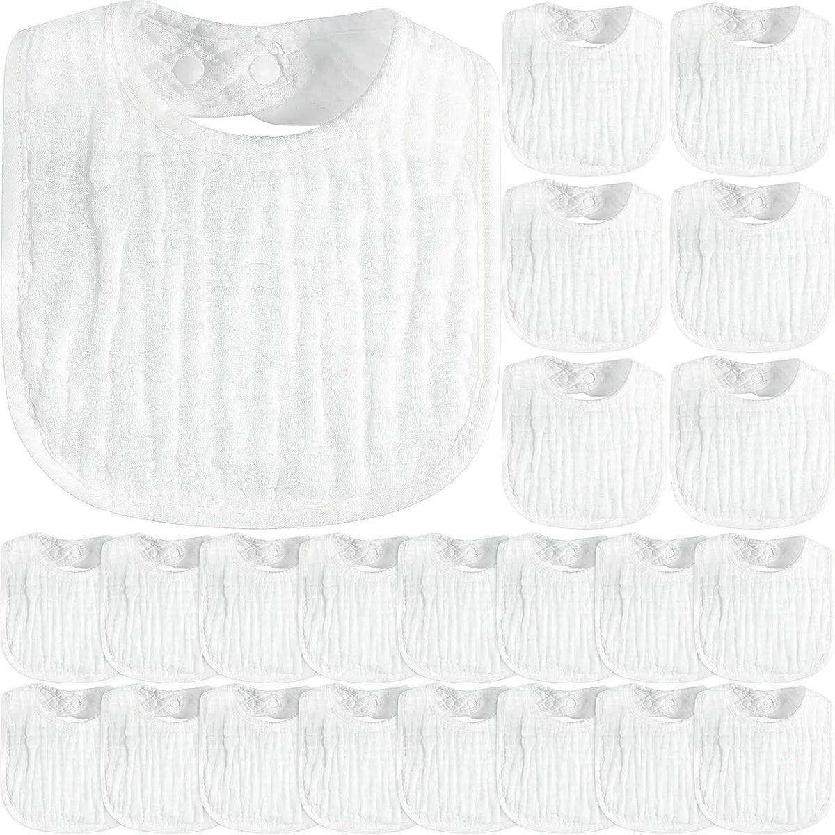 100% Cotton Muslin Baby Bibs with Adjustable Snaps – Multi-Use Drool & Burp Cloths (10/20/30 Pack)