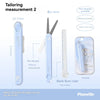 A light blue pen-shaped tool featuring scissors and a ruler, demonstrating its 2-in-1 functionality.