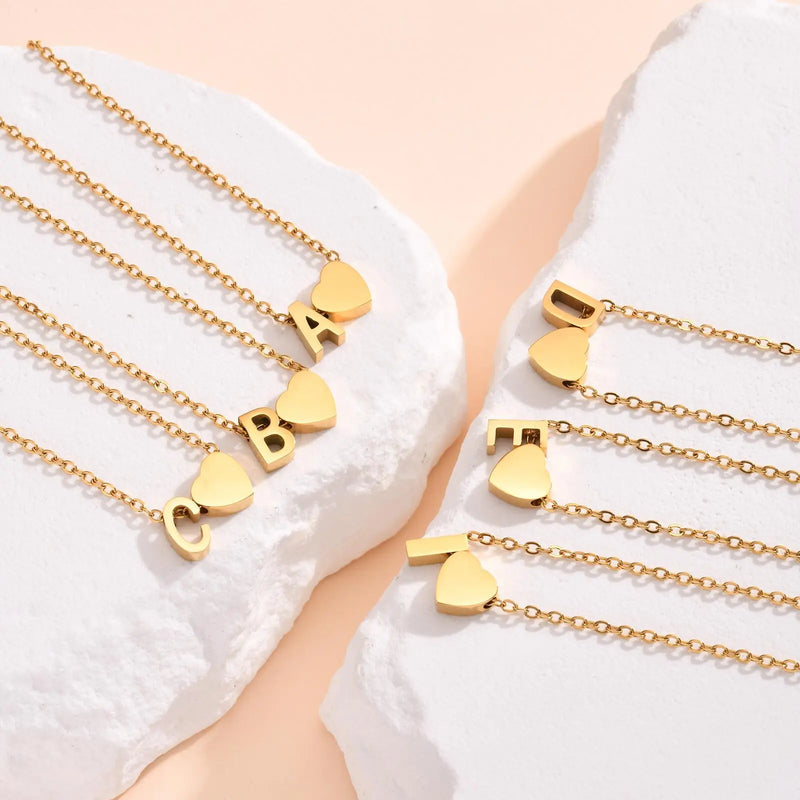 Dainty Heart Initial Necklace