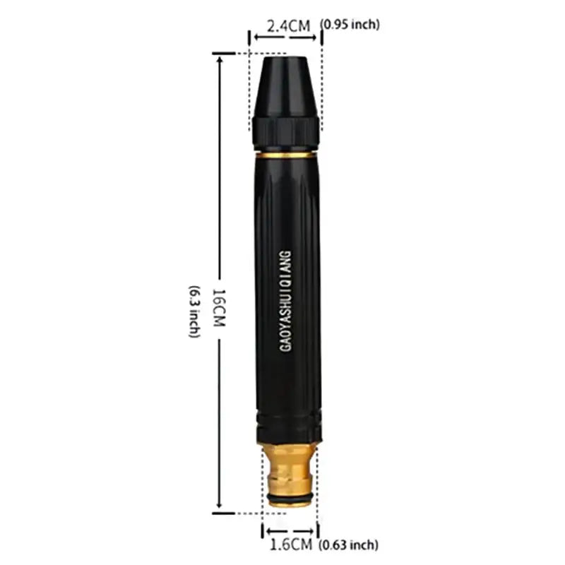 Black adjustable high-pressure water spray nozzle for car washing and garden watering