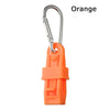 Orange durable glove clip with a silver metal hook and ergonomic grip