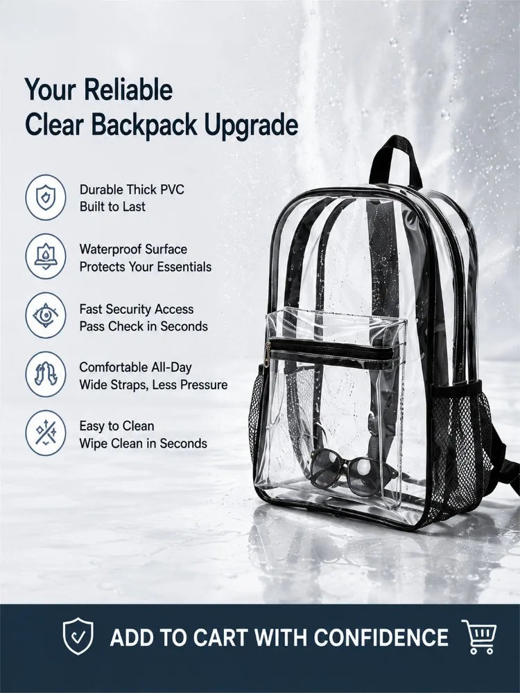 Heavy-Duty Transparent PVC Backpack with Padded Straps
