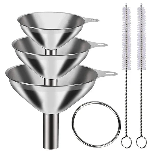 Stainless Steel Kitchen Funnel Set with Storage Ring