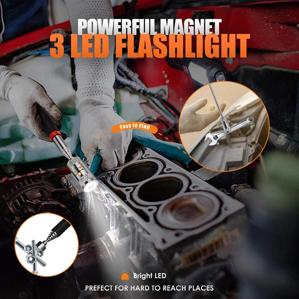Extendable Magnetic Pickup Tool with LED Light