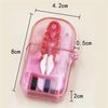 A pink portable sewing kit stored in a clear plastic case with a lid and compartments.