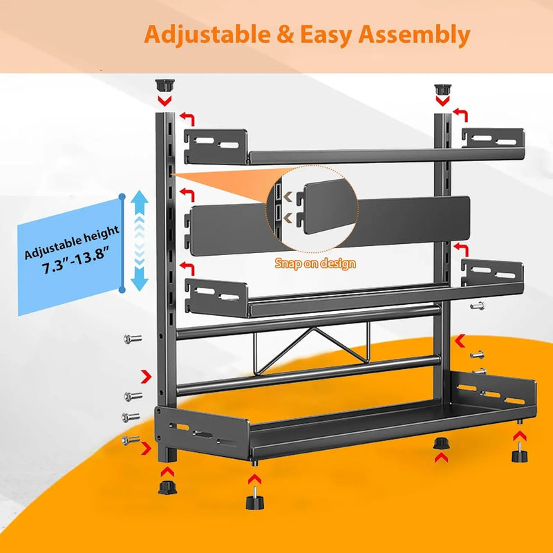 Adjustable 3-Tier Countertop Spice Rack with Knife Holder