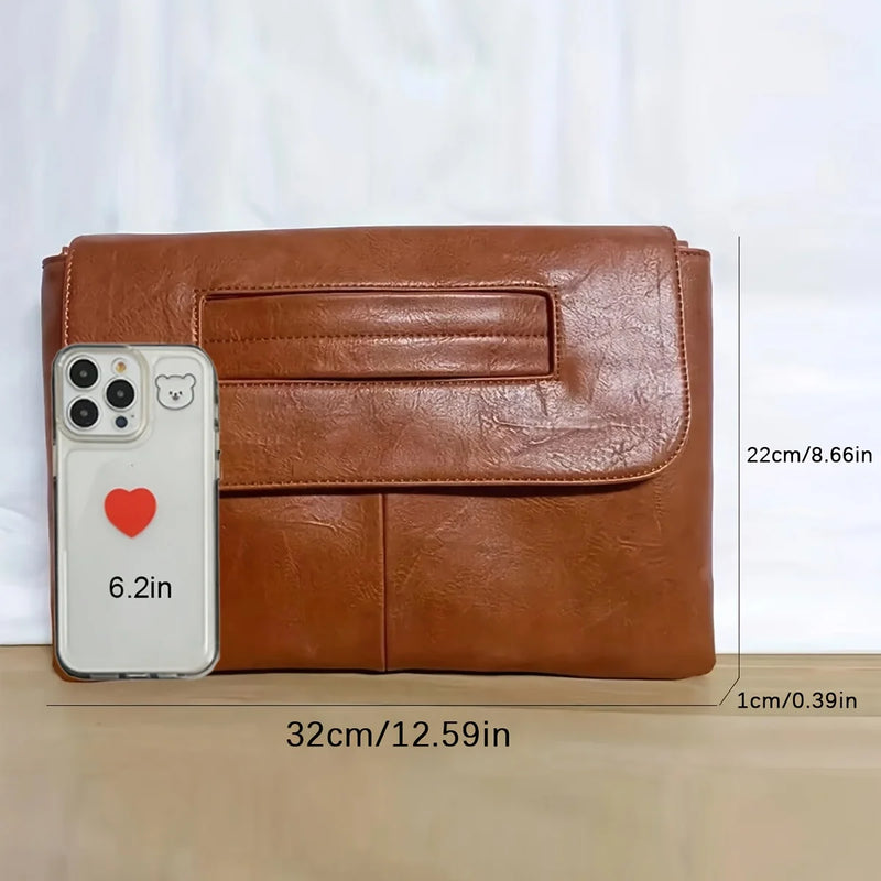 Retro-Style PU Leather Clutch with Wrist Strap